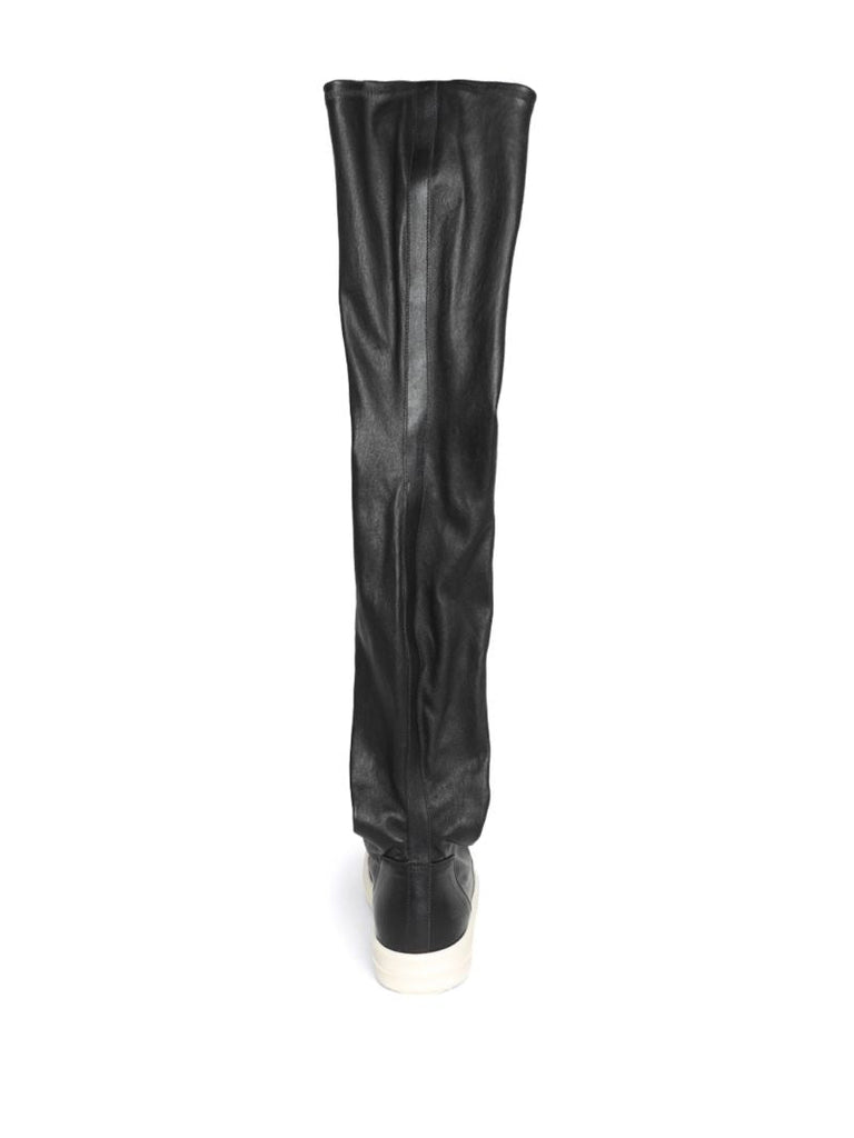 Black Thigh High Leather Sneaker Boots
