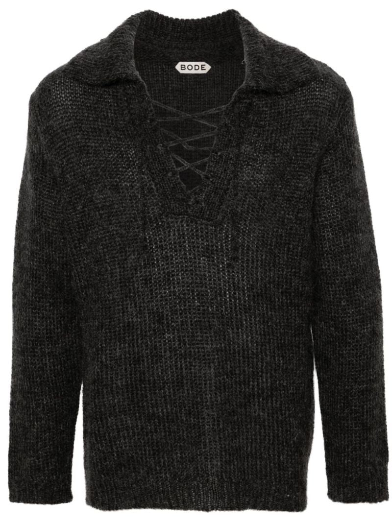 Grey Alpine Lace-up Sweater