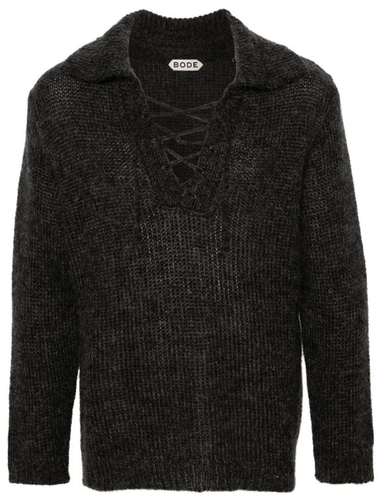 Grey Alpine Lace-up Sweater