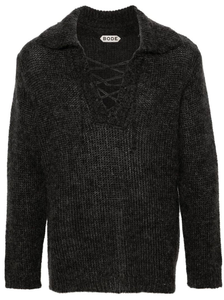 Grey Alpine Lace-up Sweater