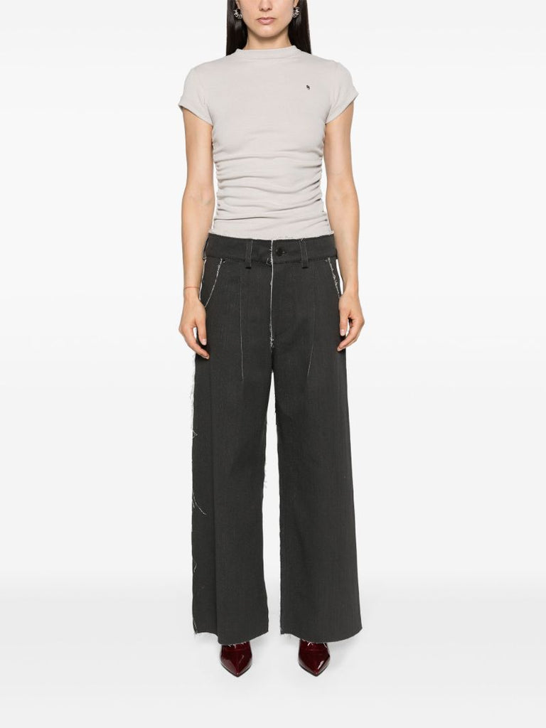 Charcoal Grey Patchwork Straight-legged Jeans