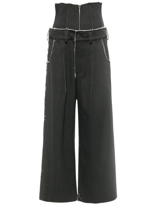 Charcoal Grey Patchwork Straight-legged Jeans
