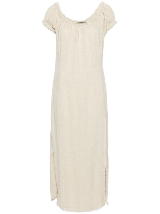 Cloud Beige Off-the-shoulder Midi Dress