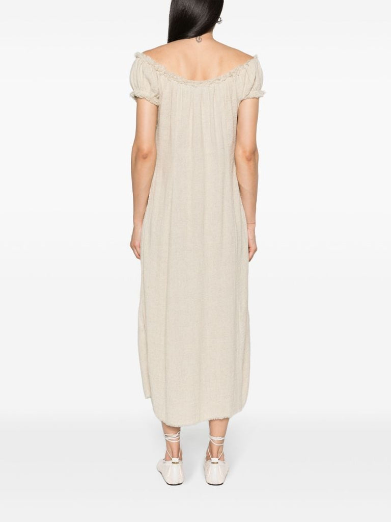Cloud Beige Off-the-shoulder Midi Dress