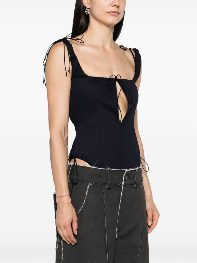 Navy Blue Front Slit Sleeveless Top