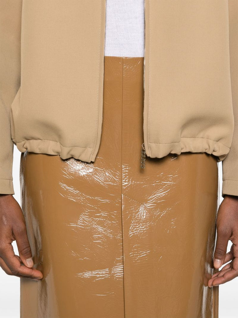 Brown Split-hem Leather Skirt