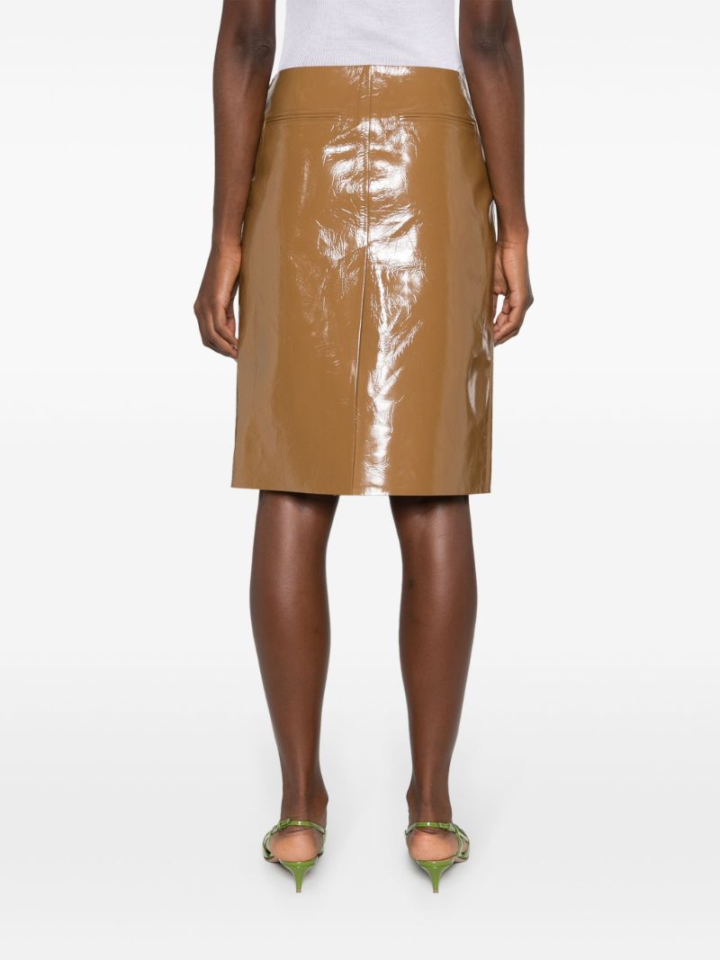 Brown Split-hem Leather Skirt