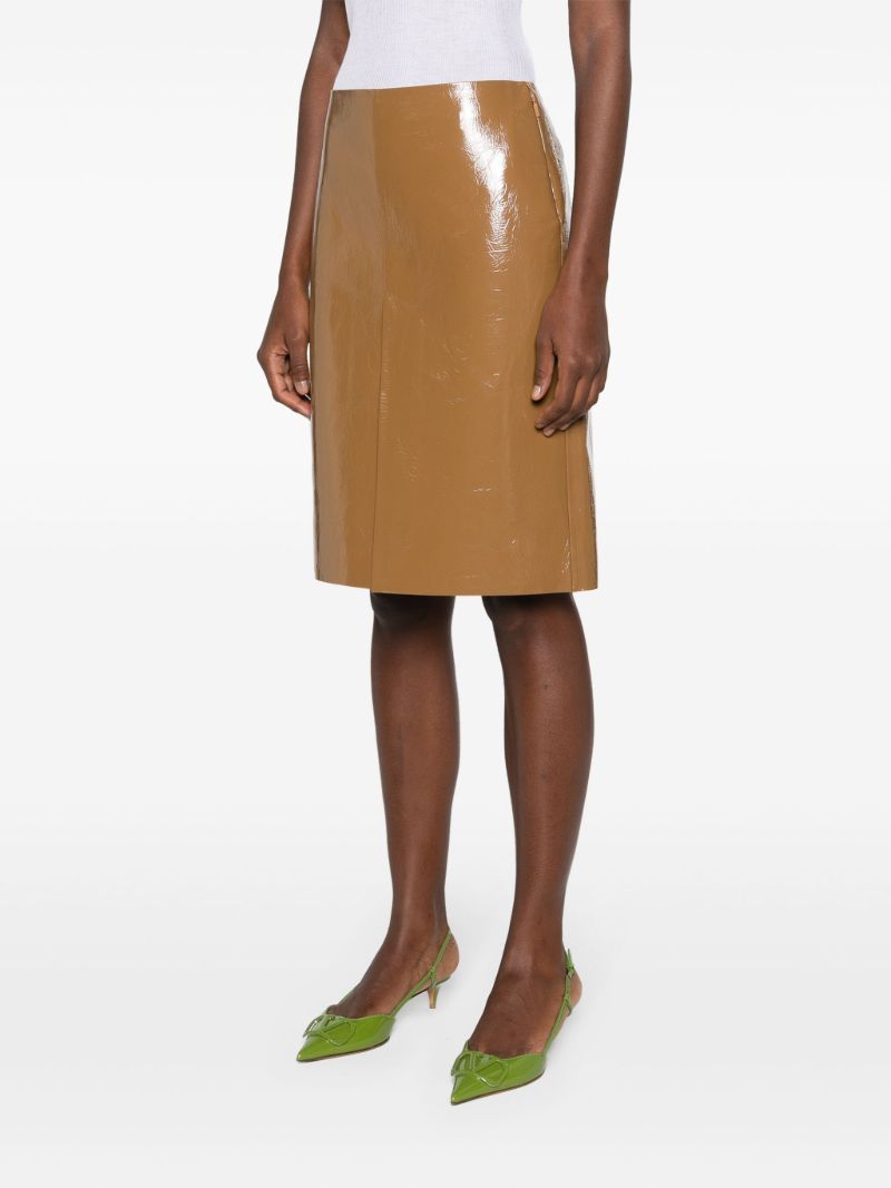 Brown Split-hem Leather Skirt