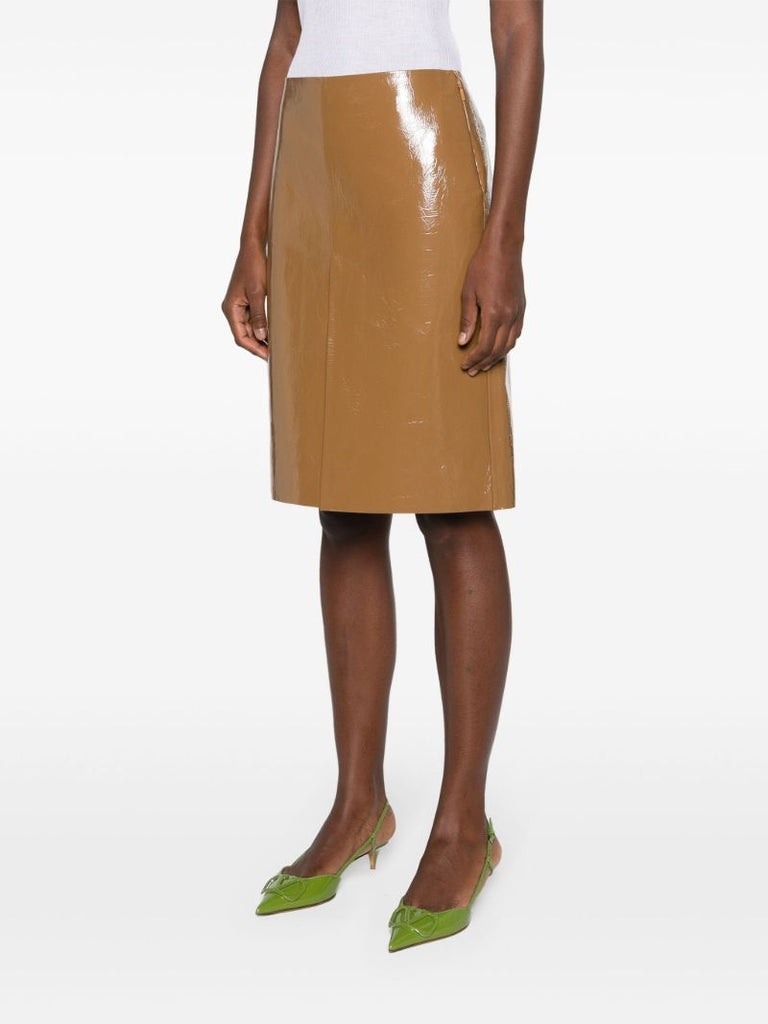 Brown Split-hem Leather Skirt