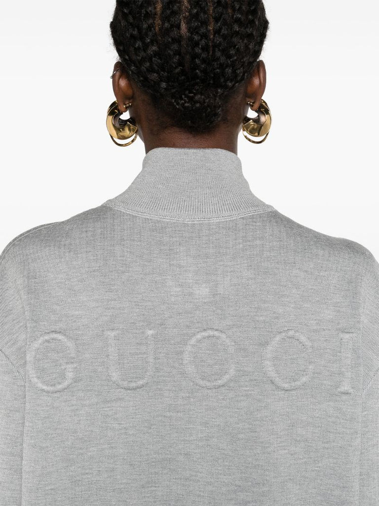 Grey Raised-logo Zip-up Cardigan