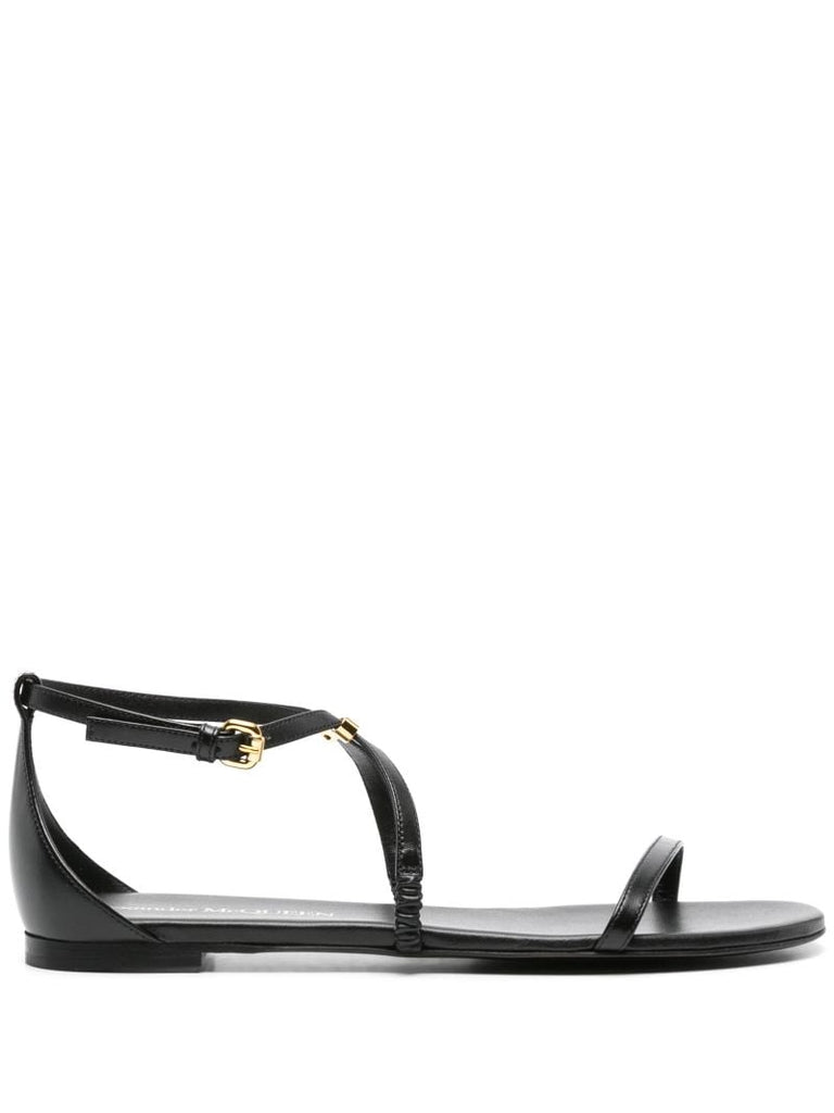 Black Ankle-strap Leather Sandals