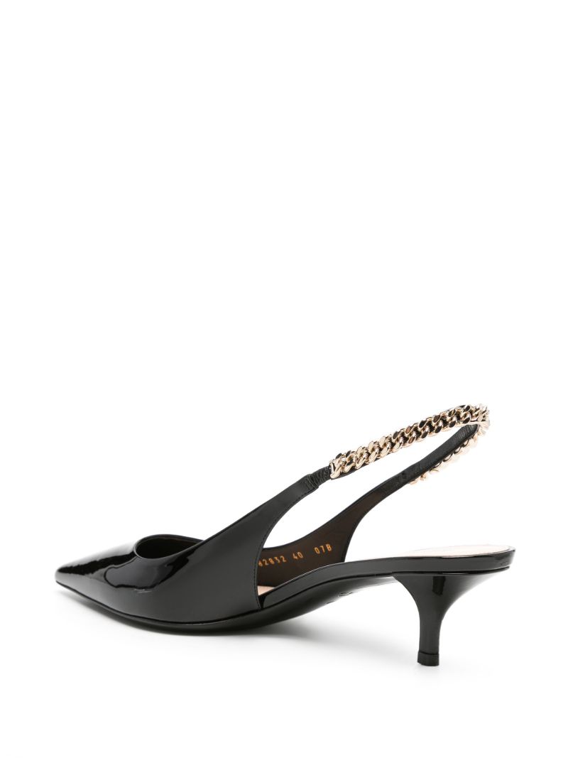 Black Patent Finish Pointed Sling-back Pumps
