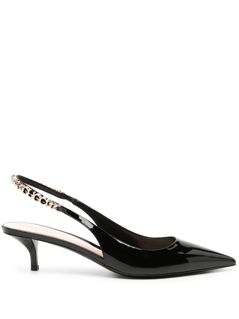 Black Patent Finish Pointed Sling-back Pumps