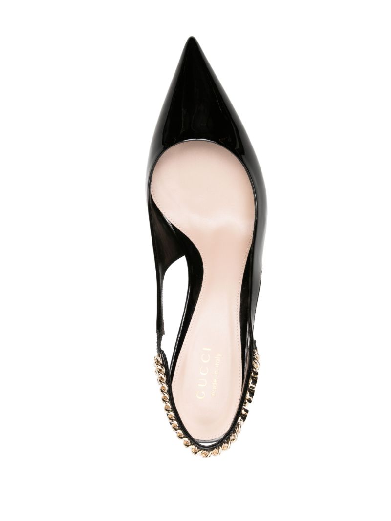 Black Patent Finish Pointed Sling-back Pumps