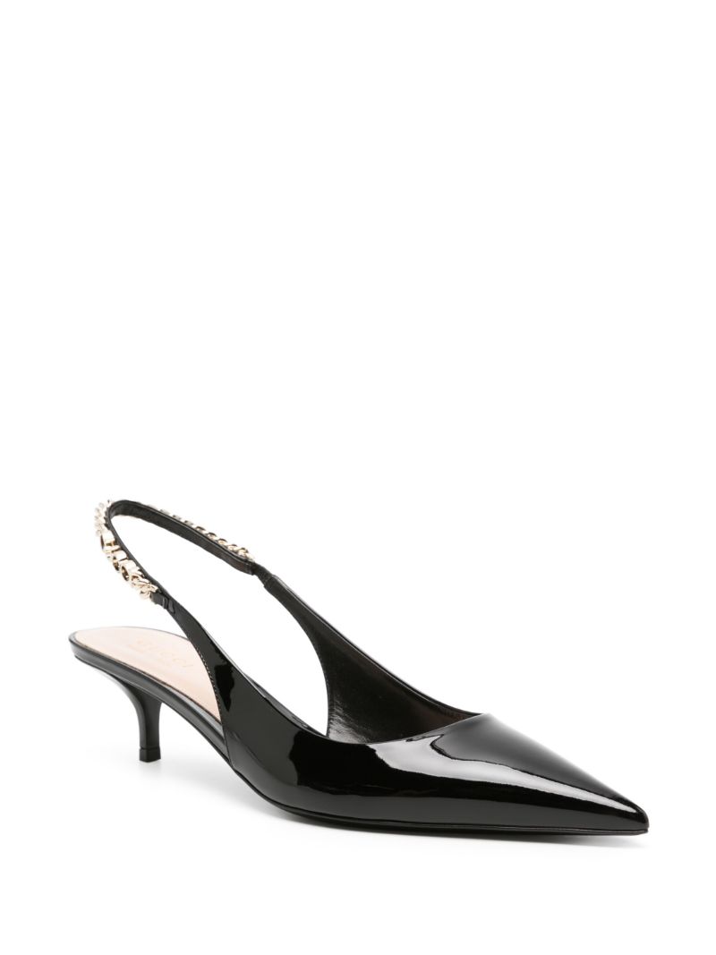 Black Patent Finish Pointed Sling-back Pumps