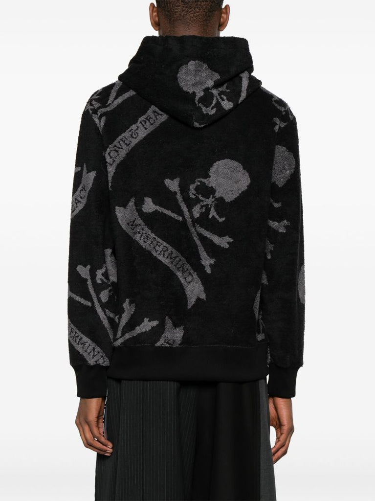 Black Skull-print Cotton Hoodie