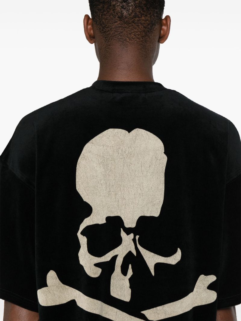 Black Skull-print Velour T-shirt