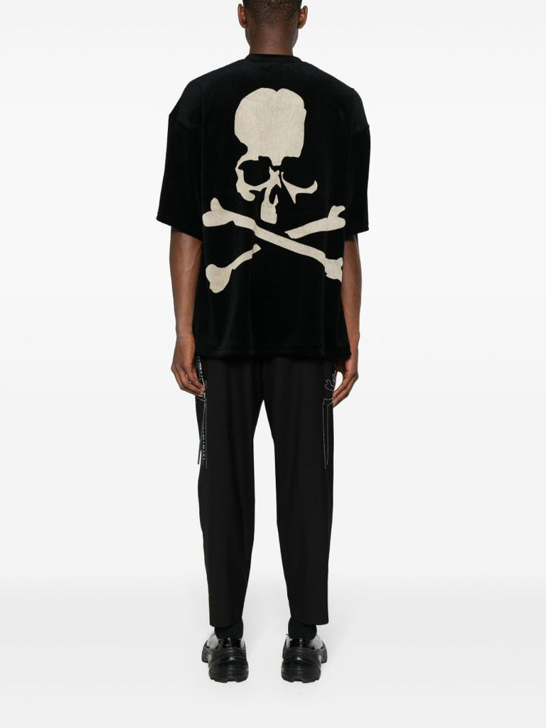 Black Skull-print Velour T-shirt