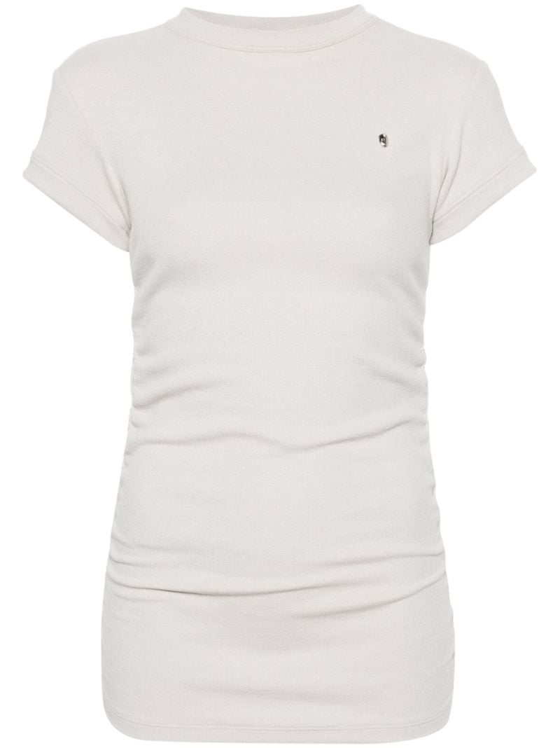 Beige Cap Sleeves Gathered T-shirt