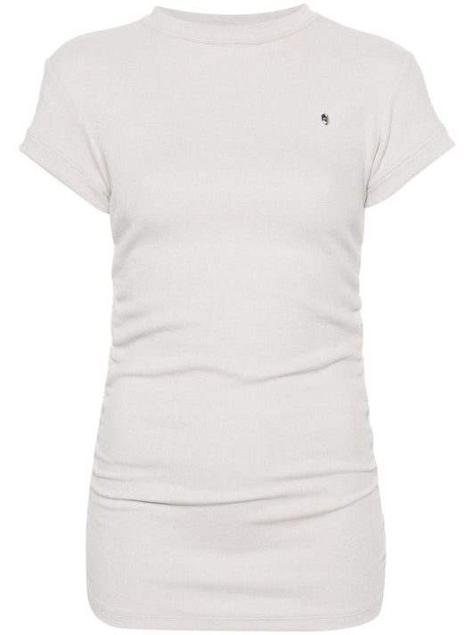 Beige Cap Sleeves Gathered T-shirt