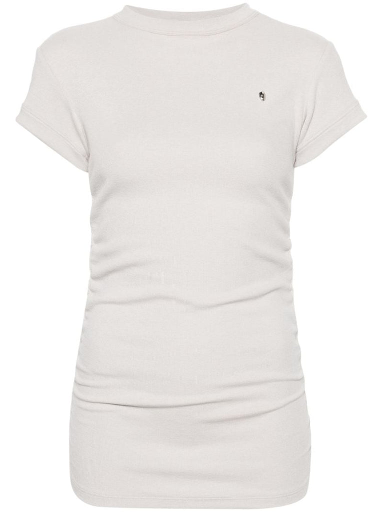 Beige Cap Sleeves Gathered T-shirt