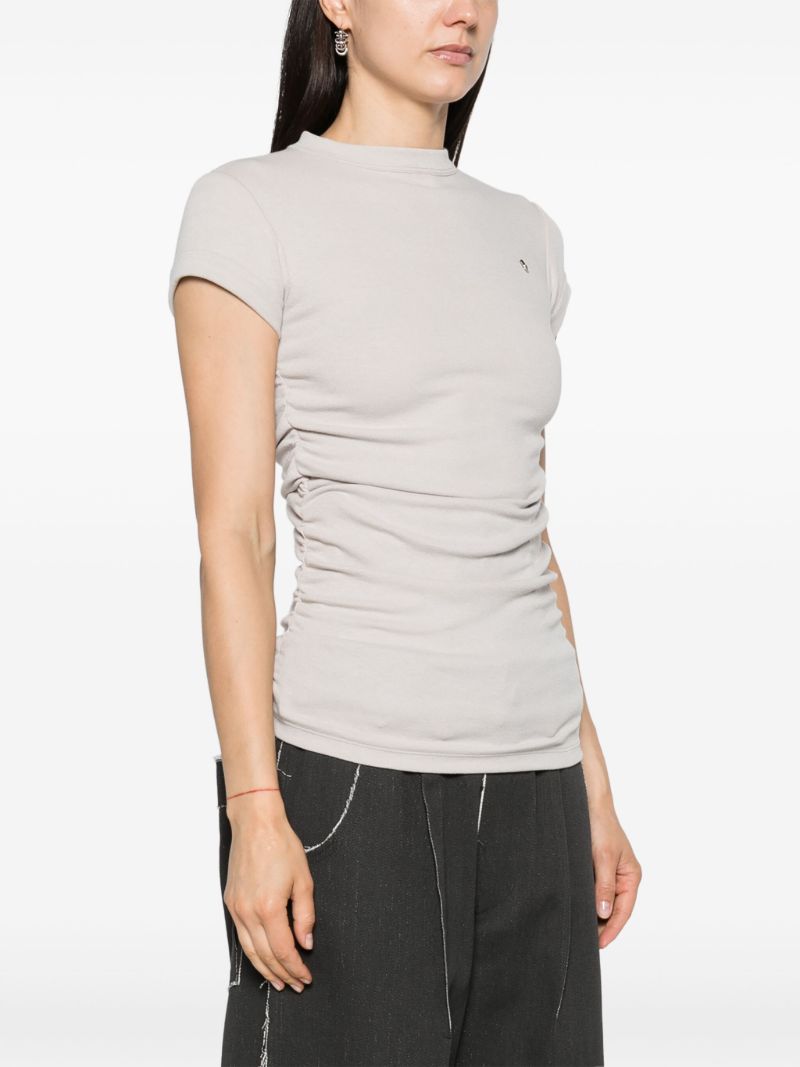 Beige Cap Sleeves Gathered T-shirt