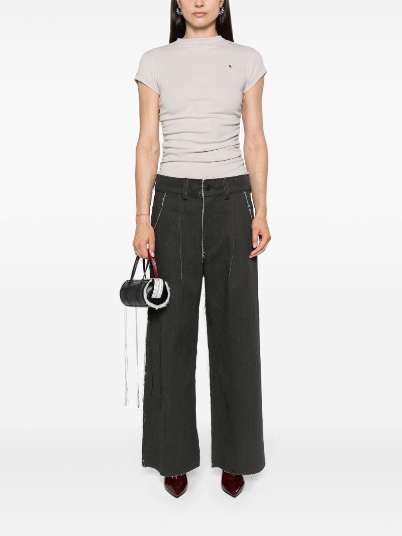 Beige Cap Sleeves Gathered T-shirt