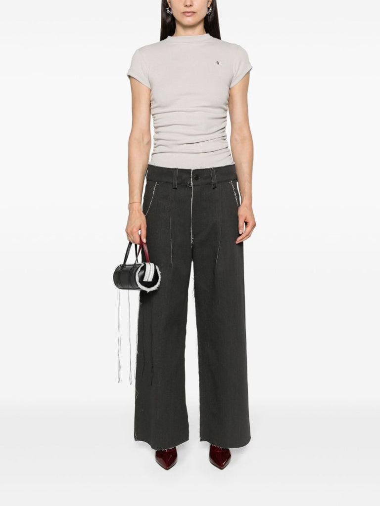 Beige Cap Sleeves Gathered T-shirt