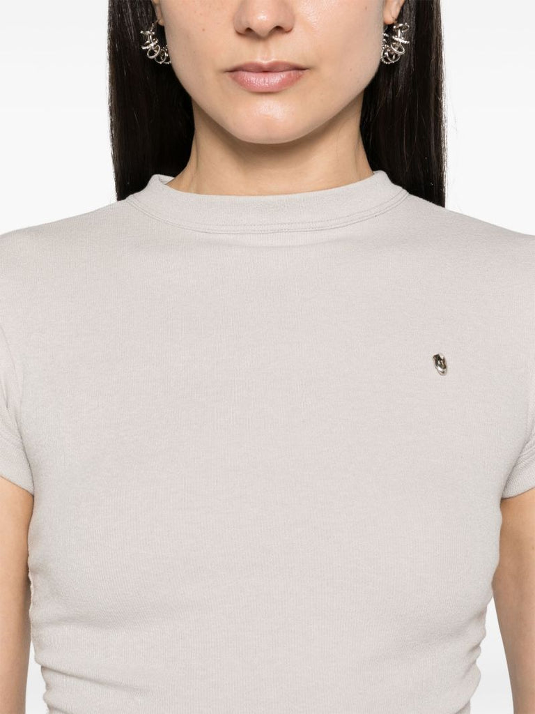 Beige Cap Sleeves Gathered T-shirt