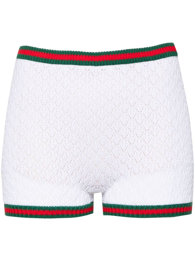 White Web-trim Lace Mini Shorts