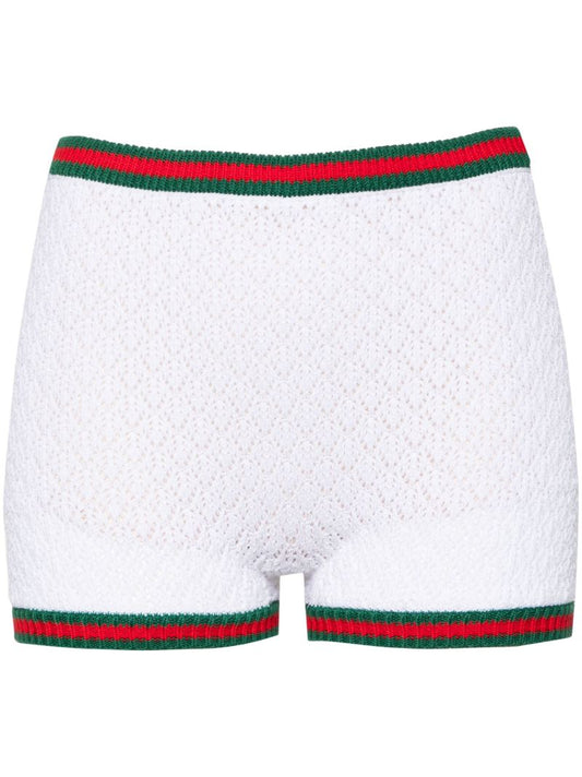 White Web-trim Lace Mini Shorts