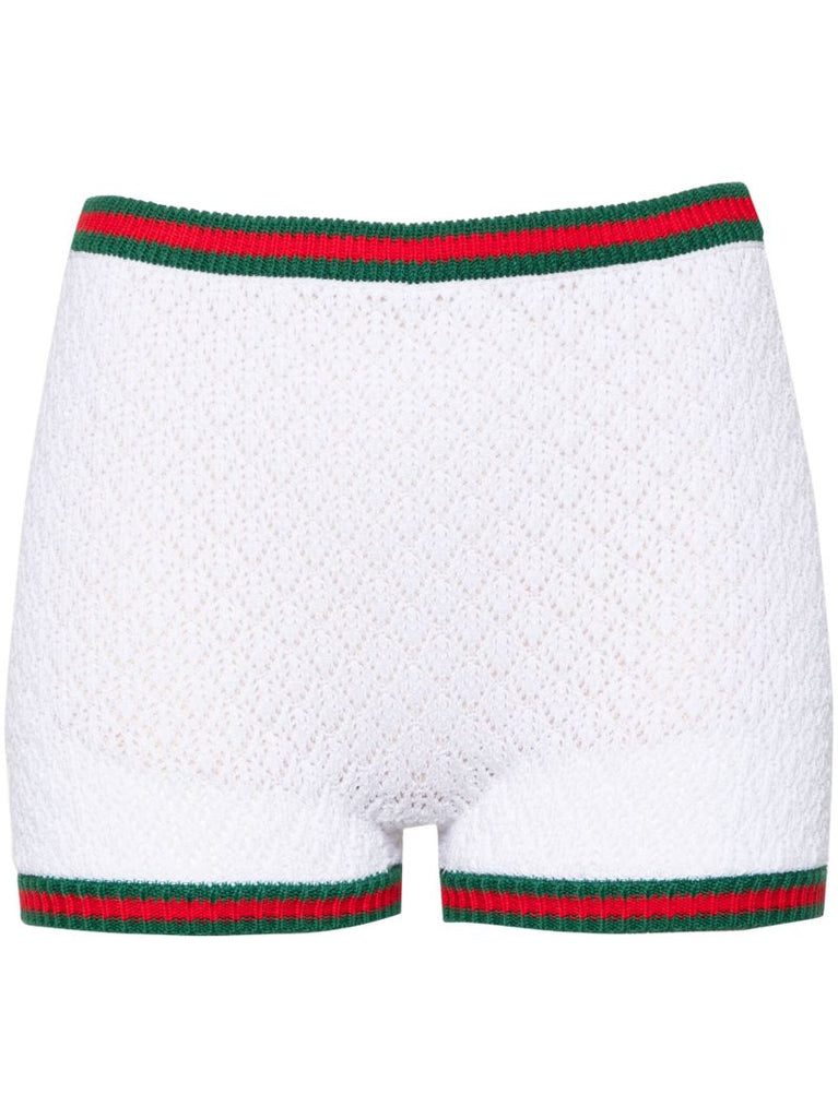White Web-trim Lace Mini Shorts