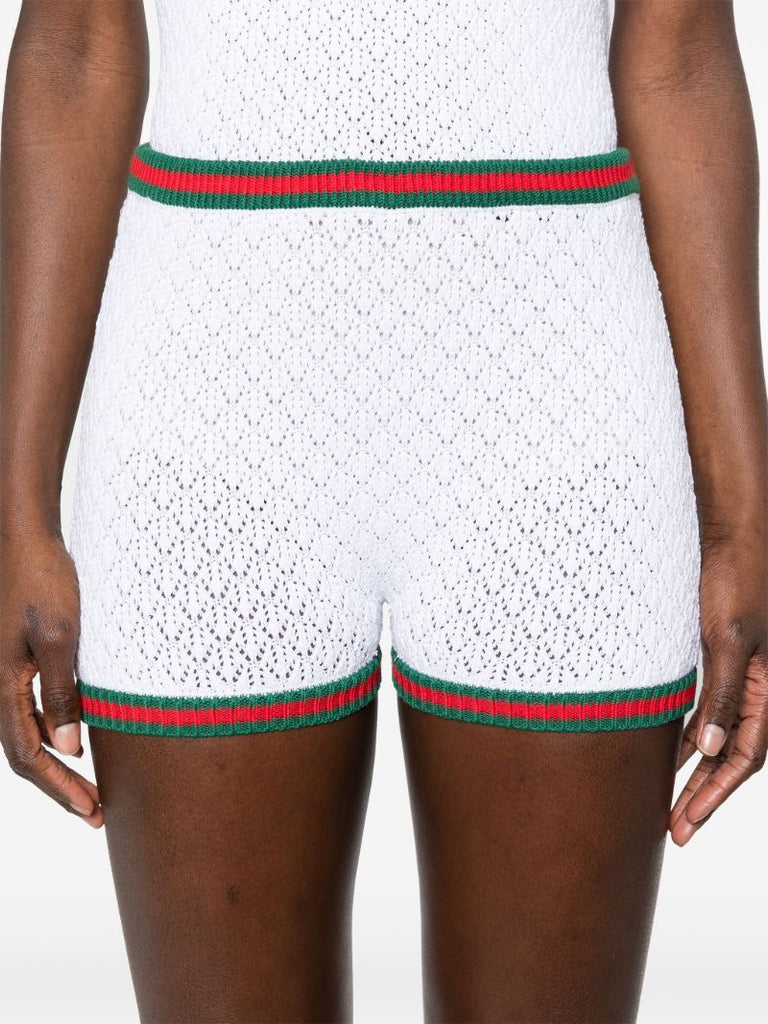 White Web-trim Lace Mini Shorts