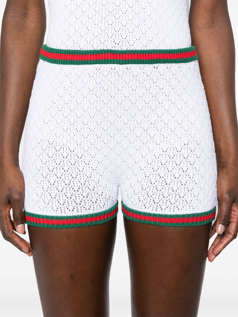 White Web-trim Lace Mini Shorts