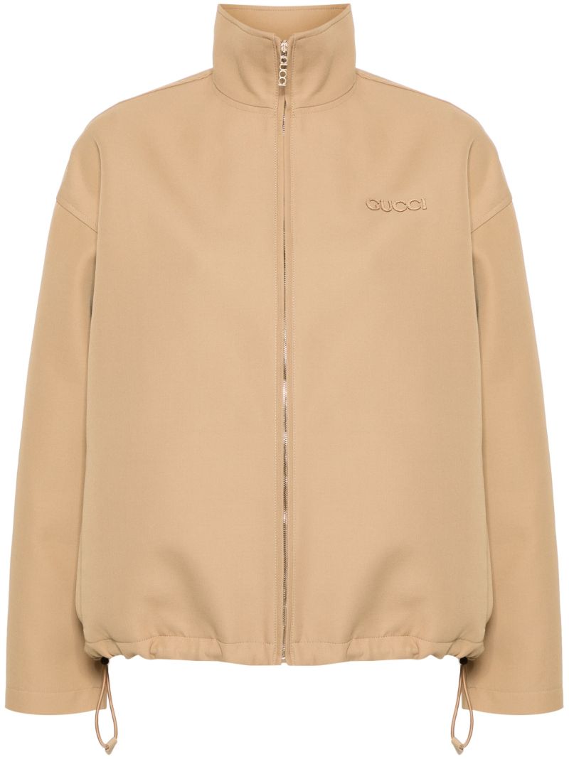 Beige Gabardine Bomber Jacket