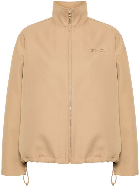 Beige Gabardine Bomber Jacket