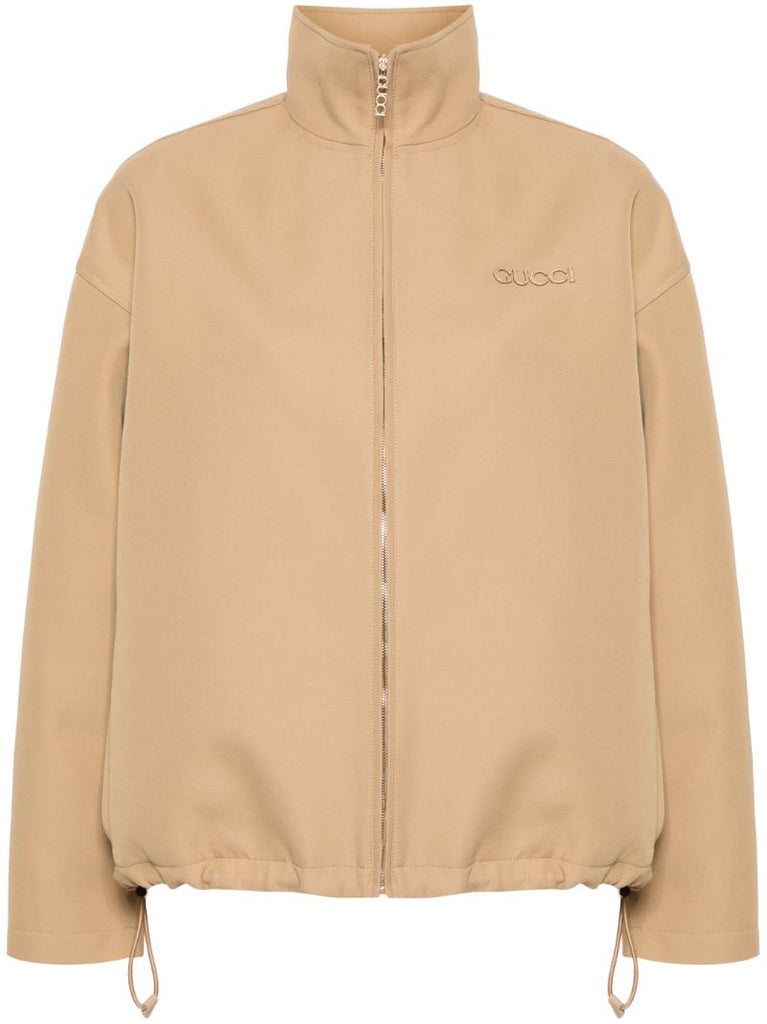 Beige Gabardine Bomber Jacket