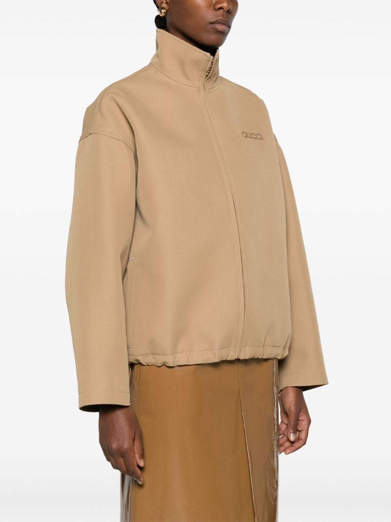 Beige Gabardine Bomber Jacket