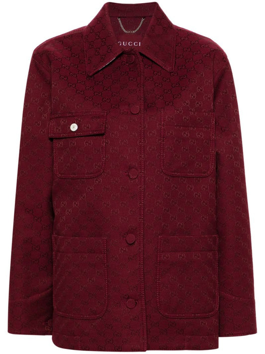 Red Gg Jacquard Military Jacket