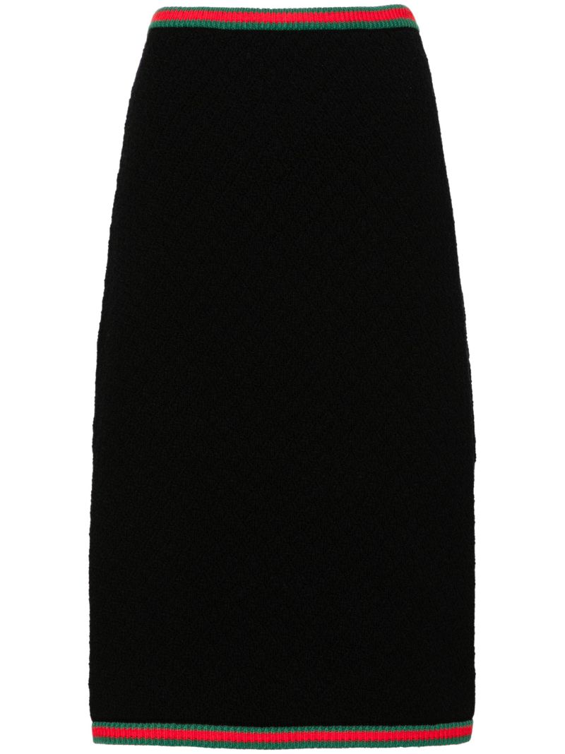 Black Web-stripe Crochet-knit Skirt