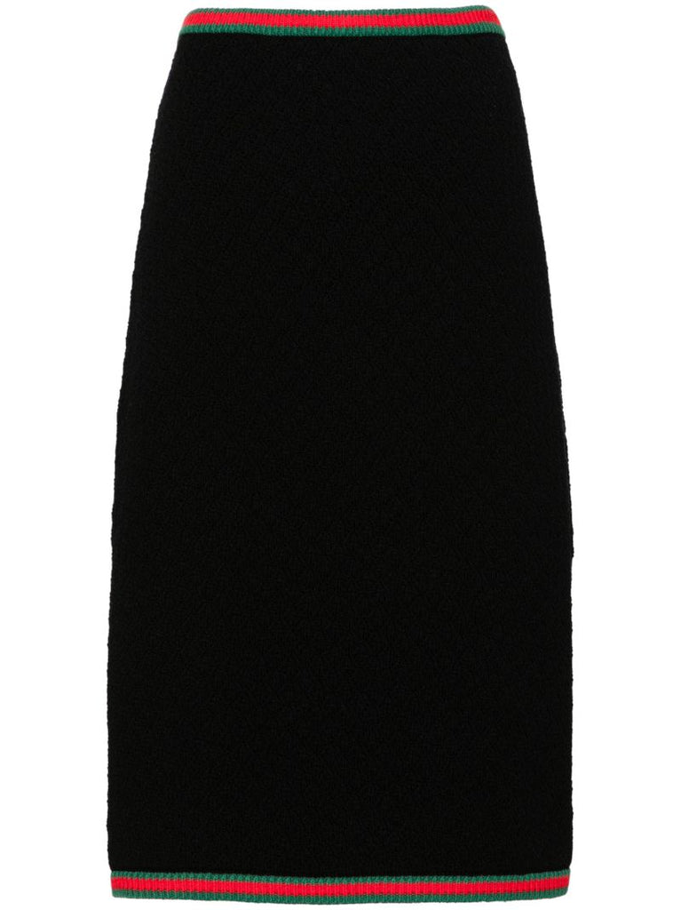 Black Web-stripe Crochet-knit Skirt