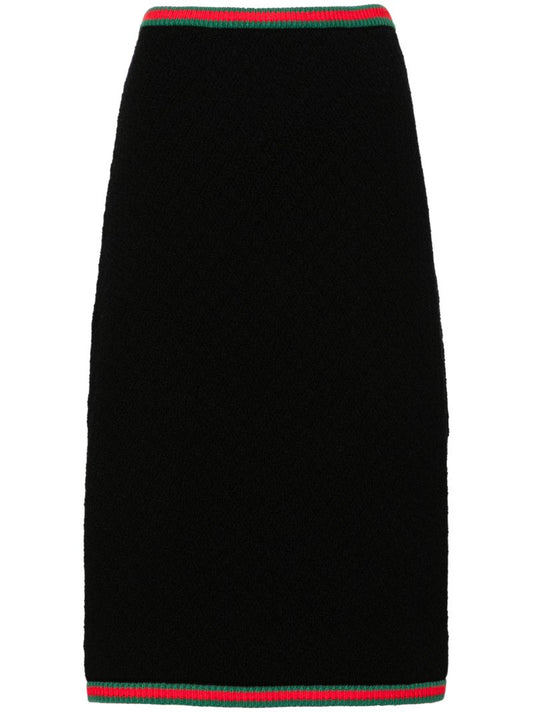 Black Web-stripe Crochet-knit Skirt