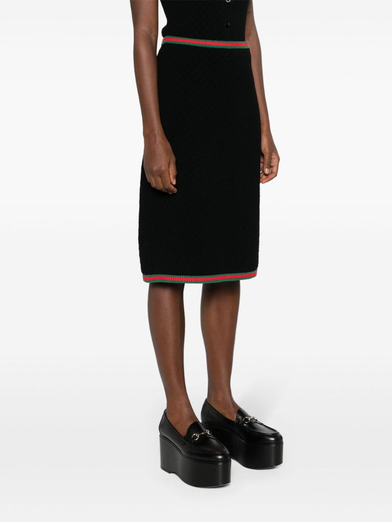 Black Web-stripe Crochet-knit Skirt