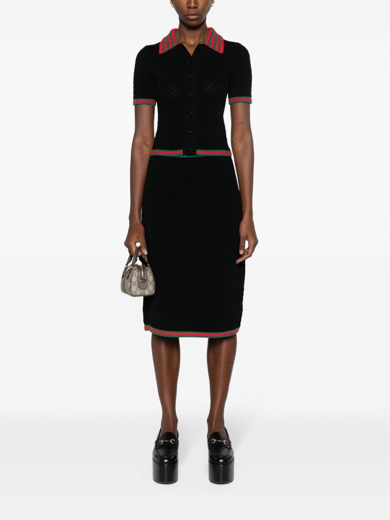 Black Web-stripe Crochet-knit Skirt