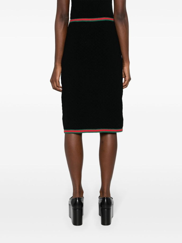 Black Web-stripe Crochet-knit Skirt