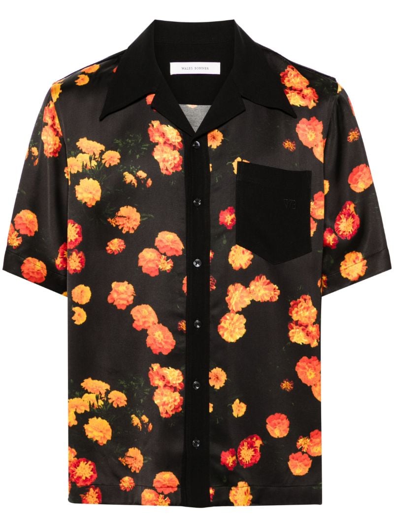 Black Highlife Floral-print Satin Shirt