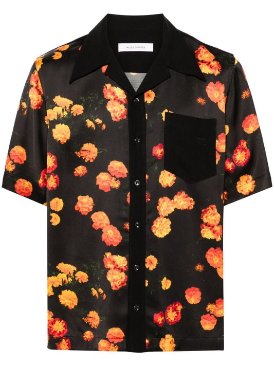 Black Highlife Floral-print Satin Shirt