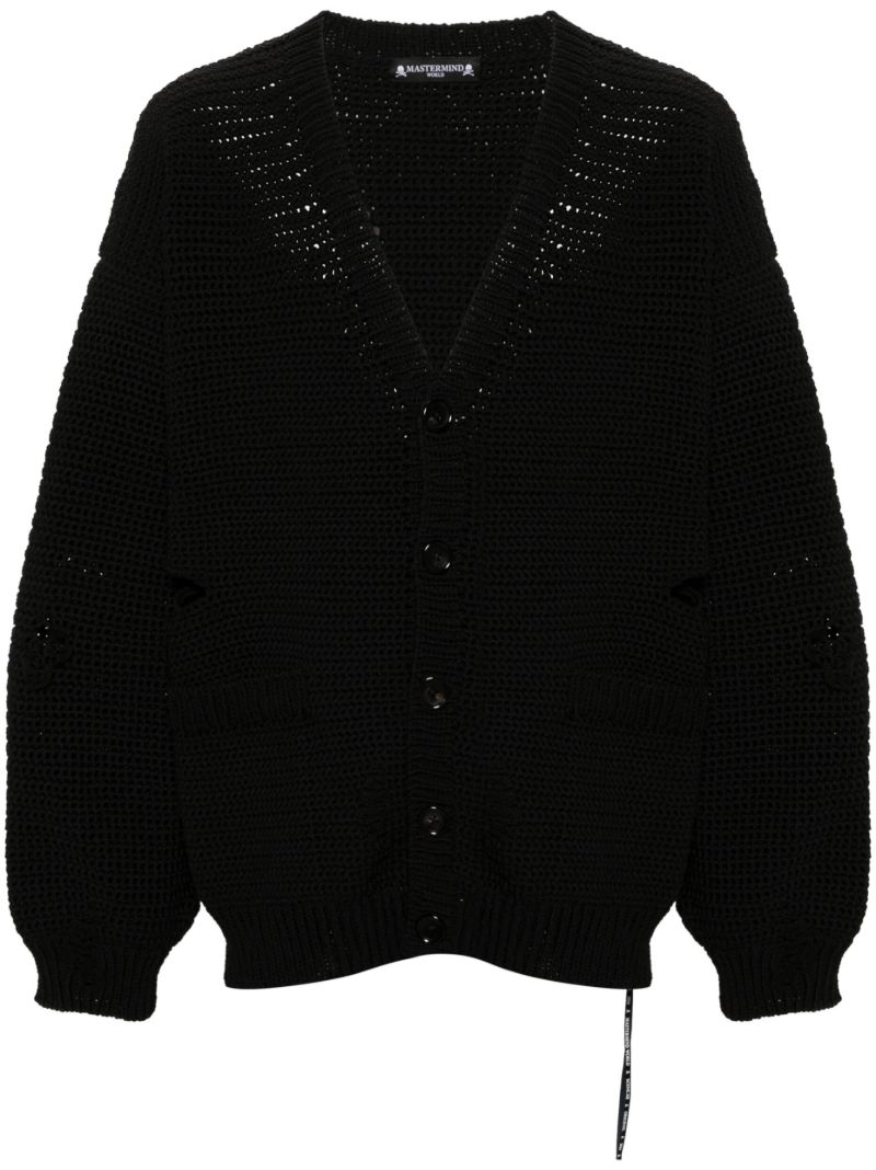 Black Distressed-effect Chunky Cardigan
