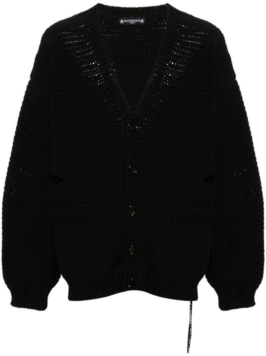 Black Distressed-effect Chunky Cardigan