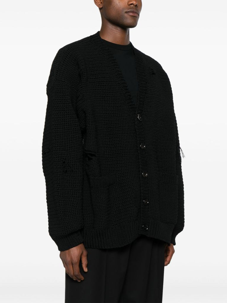 Black Distressed-effect Chunky Cardigan